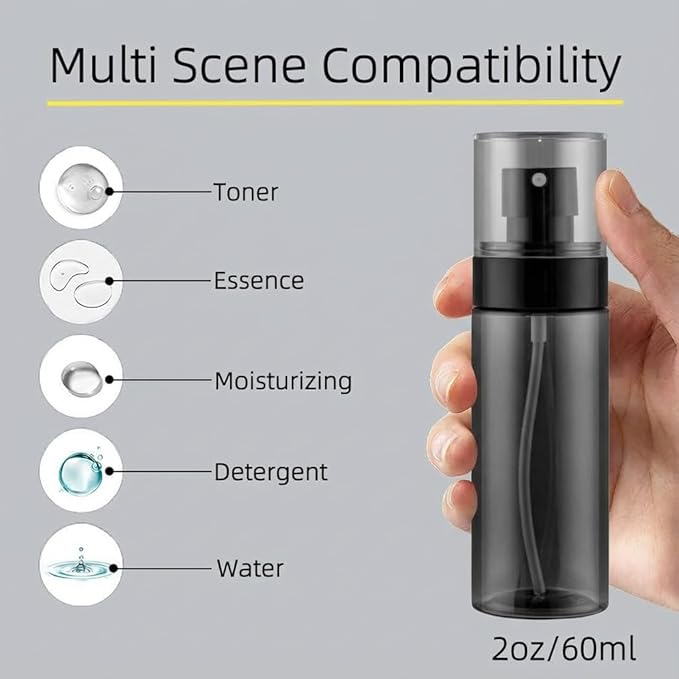 3 Pack Spray Bottles 2oz / 60ml, Fine Mist Small Spray Bottle Leak Proof, Refillable Travel Bottles for Toner, Cosmetics & Hair Care (Black, 2 oz / 60 ml)