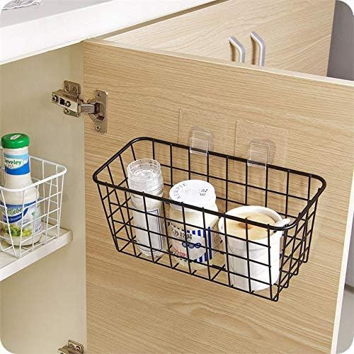 2 Set Adhesive Hanging Wall Basket Inside Cabinet Door Organizer,Wall Storage Basket-No Drilling Adhesive wall Basket for Cupboard Door,Space-Saving Small Hanging Baskets for Wall Mount Storage,Black