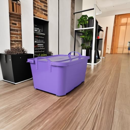 Life Story 12 Pack Light Duty Stackable Storage Bin, 55 Quart Home Organizer, Versatile Lightweight Locking Bins with Carrying Handles, Purple