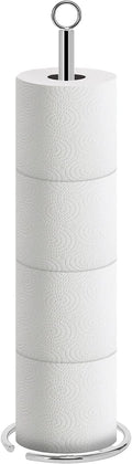 NearMoon Bath Toilet Paper Holder Stand, Freestanding Tissue Paper Storage with Reserve, Space Toilet 4 Rolls Holder for Bathroom/Kitchen Countertop-All Metal (1 Pack, Chrome Finish)