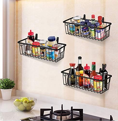 SheeChung Farmhouse Decor Metal Wire Bathroom Storage Organizer Basket Bins - for Cabinets, Shelves, Closets, Vanity Countertops, Under Sinks, Pantry, Laundry Room, Garage - Small, 2 Pack (Black)