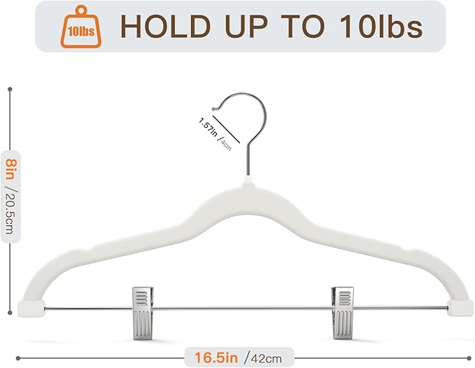 Flottian 24 Pack White Velvet Pants Hangers,Velvet Hangers with Clips Adjustable,Space-Saving Slim Flocked Hanger,Heavy Duty Non Slip Hanger for Skirts,Coats,Pants,Dress