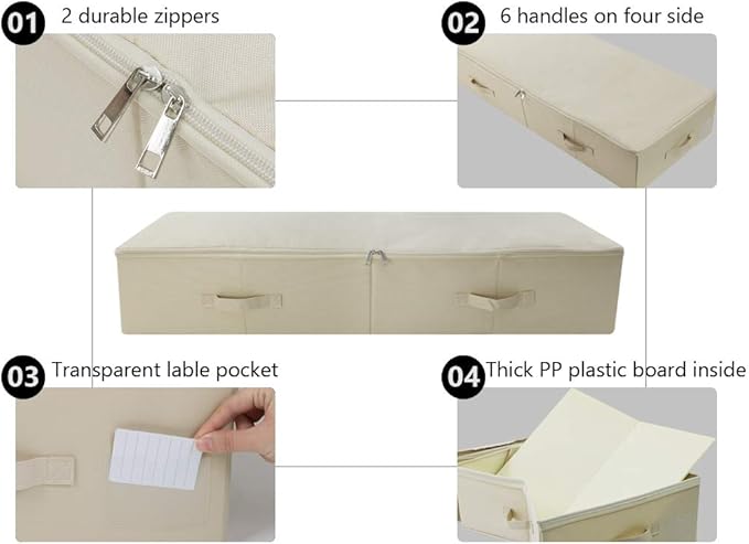 iwill CREATE PRO Pack of 2, 39.4"X16.9"X7" Ultra-Length Foldable & Washable Underbed Storage Organizer Containers for Clothing, Shoes, Bedding - Ideal for Bedroom, College Dorm (Beige)