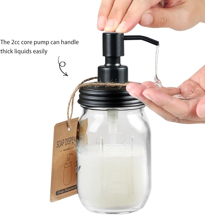 SheeChung Mason Jar Bathroom Accessories Set, 2Pcs Glass Bathroom Accessory Set, Soap Dispenser, Toothbrush Holder, Bathroom Decor, Rustic Farmhouse Decor - Black