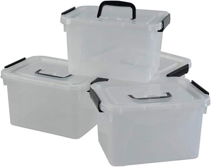 Begale 5 Quart Plastic Small Storage Container, Clear Latch Box with Latches, 4-Pack