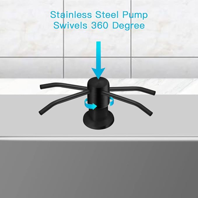 Dish Soap Dispenser for Kitchen Sink, Countertop Sink Soap Dispenser Water Pump with 47” No-Spill Extension Tube Kit Design for Kitchen Bathroom, Easy to Press, No More Refills （Black）