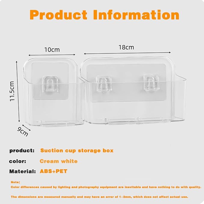 2pcs Adhesive Wall Mount Organizer Box,Acrylic Shelves for Wall,No Drilling Hang Walls,with Self Adhesive Tape,Automatic Draining for Bathroom, Kitchen, Living Room - Clear (Small)