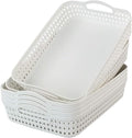 6 Packs Large Plastic Storage Tray Baskets with Handles for Organizing, White