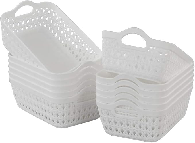 12-Pack Mini Plastic Storage Basket Tray, Plastic Desktop Baskets, White
