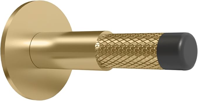 Mega Handles Knurled Baseboard Door Stopper - Heavy Duty Door Stoppers for Bottom of Door, Zinc Alloy Door Stops with Rubber Tip - Satin Brass