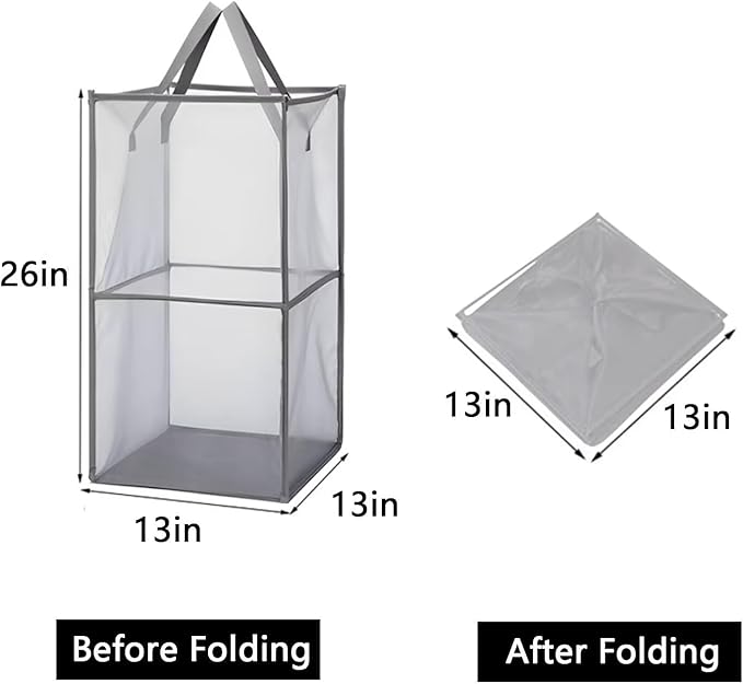 2 Pack Popup Laundry Hamper, Large Collapsible Mesh Laundry Baskets Dirty Clothes Basket with Handle Foldable Clothes Hamper for Washing Storage,Toy Storage,Dorm and Travel(Grey,13x26Inch)