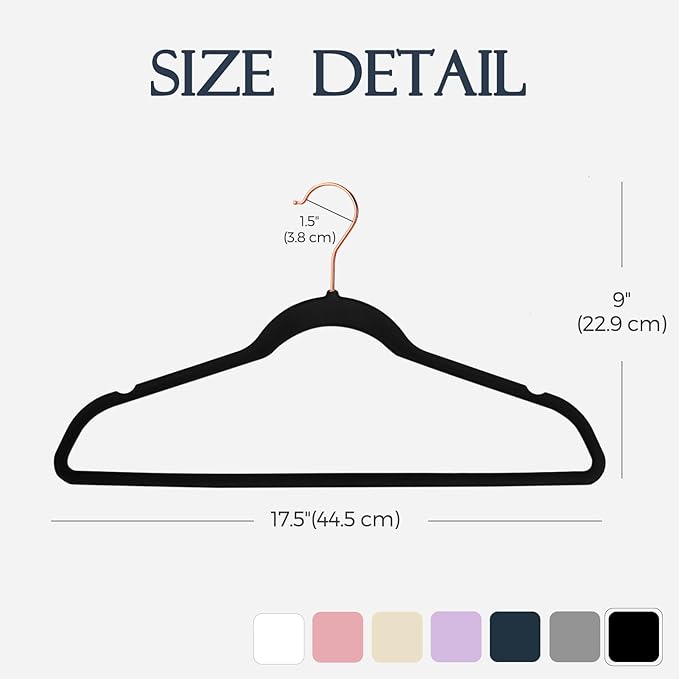 HOUSE DAY Black Velvet Hangers 20 Pack, Premium Non-Slip Felt Clothes, Sturdy Heavy Duty Coat, Durable Hangers for Suits, Space Saving with No Hanger Mark, 360° Swivel Rotating Rose Gold Hook