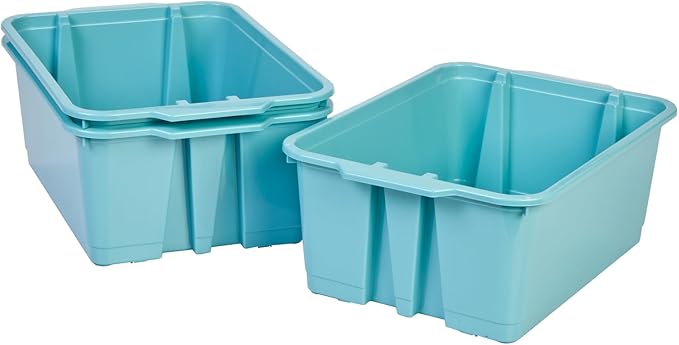 Really Good Stuff Stacking Bins, 14" x 10" x 5 .75" - 6 Pack, Water, Stackable Storage Plastic Bins for Classroom Organization, Home Storage, Office & Hospital Supplies