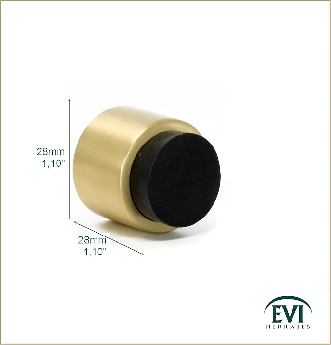 EVI | Wall Adhesive Doorstop | 1.1'' X 1.1'' | Black Rubber | Brass Finished Matte | Great Adherence | 100% Functional | Mod. 198/28