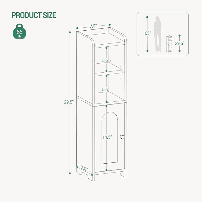 Bathroom Storage Cabinet, Corner Floor Cabinet with Doors and Adjustable Shelf, Narrow Toilet Paper Cabinets, Bathroom Organizer for Small Spaces, Brown BC19701X
