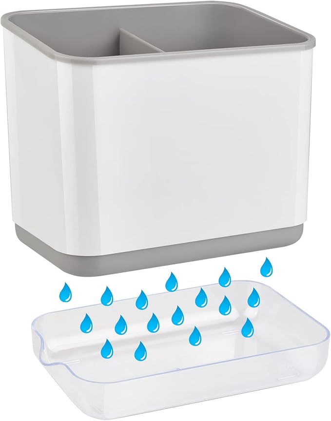 RedCall Kitchen Sink Caddy Organizer Counter,Dish Sponge Holder and Brush Holder with Drip Tray,Plastic Sinkware Caddy,Bathroom Toothbrush Holder (1 Sink Caddy)