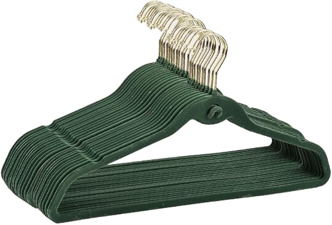 Heavy Duty Velvet Hangers with Cascade Hook, Durable, 360 Degree Rotatable Hook (30, Green)