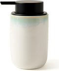 BosilunLife Hand Soap Dispenser - Foam Soap Dispenser Bathroom Ceramic Dish Liquid Soap Dispenser for Kitchen, Bathroom Countertop Soap Dispensers (White with Blue-Green Rim Liquid Pump)