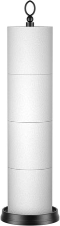 ROLABAM Heavy Weighted Toilet Paper Holder (with Reserve Function) Free Standing, Spare Toilet Paper Roll Storage Stand for Bathroom Total Height 22.5" ，Matte Black