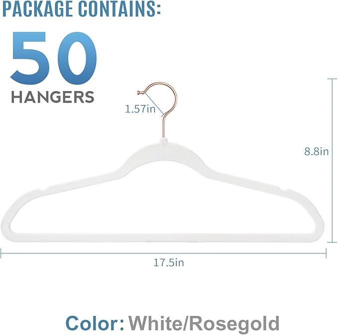 TIMMY Hangers Non-Slip Velvet Hangers - Suit Hangers (50-Pack) Ultra Thin Space Saving Coat Hanger and Heavy Duty Clothes Hangers Hold Up-to 10 Lb-White Velvet Hangers