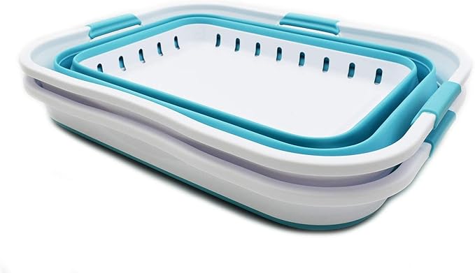 SAMMART 42L (11 gallon) Collapsible Plastic Laundry Basket - Foldable Pop Up Storage Container/Organizer - Portable Basket - Space Saving Hamper/Basket (2, White/Bright Blue)