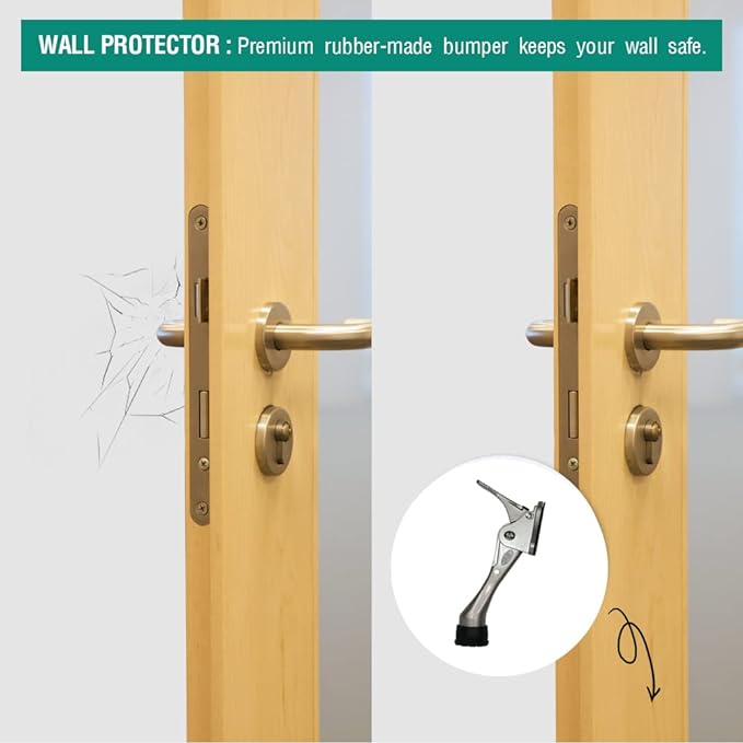 One Touch Kickdown Door Stopper, Door Holder, Heavy Duty Door Stops, Bottom of Door, Height-Adjustable Rubber Tips by HASHI (Chrome 4 inch x 1pack)