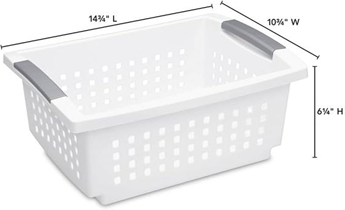 Sterilite 10-Pack Medium Stacking Basket, Open Top Plastic Storage Organizer, White - Stackable Crate Containers for Countertop, Cabinet, Pantry Shelf, Laundry Room, Bathroom & Home Office