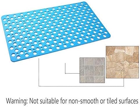 Nonslip Bathtub Mat Extra Soft TPE Bath Mat for Kids, Machine Washable Bathroom Shower Mat, Smooth/Non-Textured Tubs Only, 30L x 17W Inch (Lake Blue)