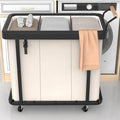 60 Gal (230L) Laundry Hamper 3 Section with Lid, Leather Patchwork Laundry Sorter with Rolling Lockable Wheels and Handle, Laundry Basket Organizer for Laundry Room, Bedroom and Bathroom - Beige