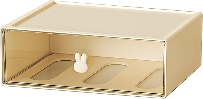 Desktop Storage Drawers, Plastic Desk Organizer with 1 Large Drawer, Modular Stackable Toolbox Units for Office Stationary, Makeup Container, Bathroom Countertop (1 Tall Layer, Cream & Clear)