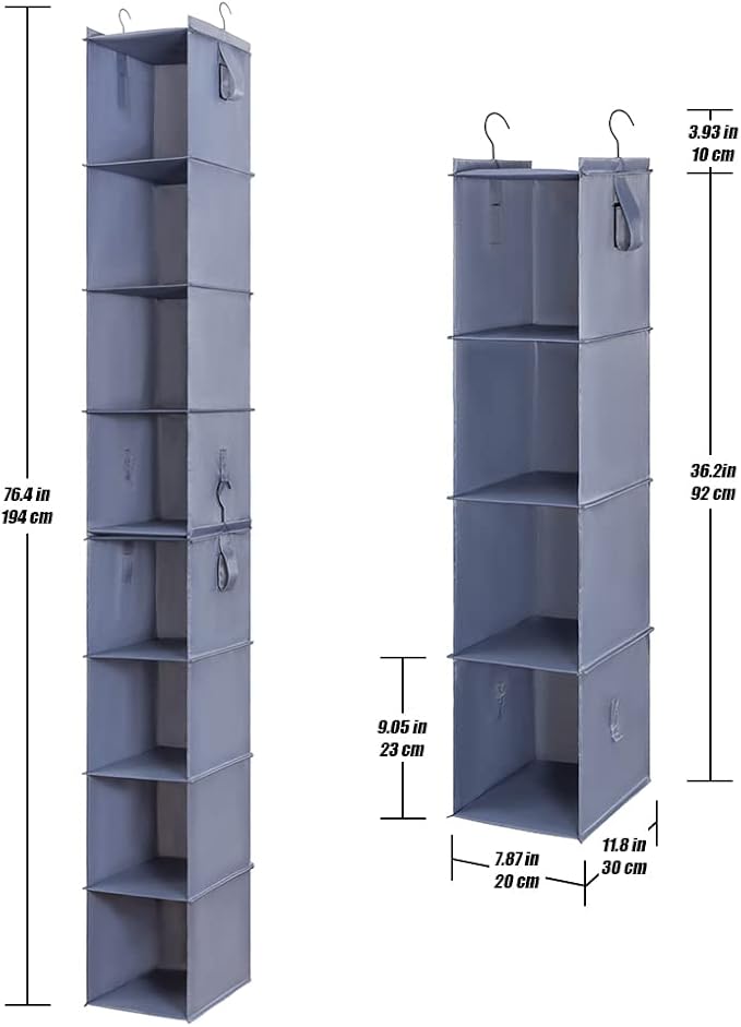 Bag Rack for Closet - Hanging Purse Organizer Handbag Storage Bags Holder 2Pack 8 Shelves Keep Organized Grey