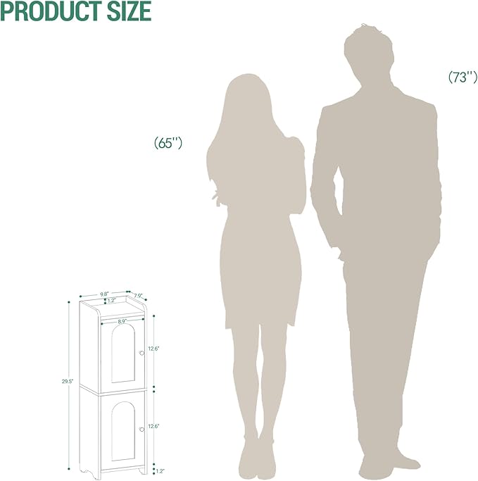 Bathroom Storage Cabinet, Small Corner Floor Cabinet with 2 Doors and Adjustable Shelf, Narrow Toilet Paper Cabinets, Bathroom Organizer for Small Spaces, 7.9" D x 9.8" W x 29.5" H White