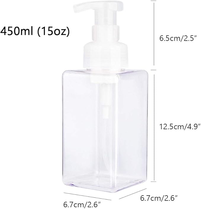 UUJOLY Foaming Soap Dispenser, 450ml (15oz) Refillable Pump Bottle Plastic for Liquid Soap, Shampoo, Body Wash (2 Pcs) (Clear)