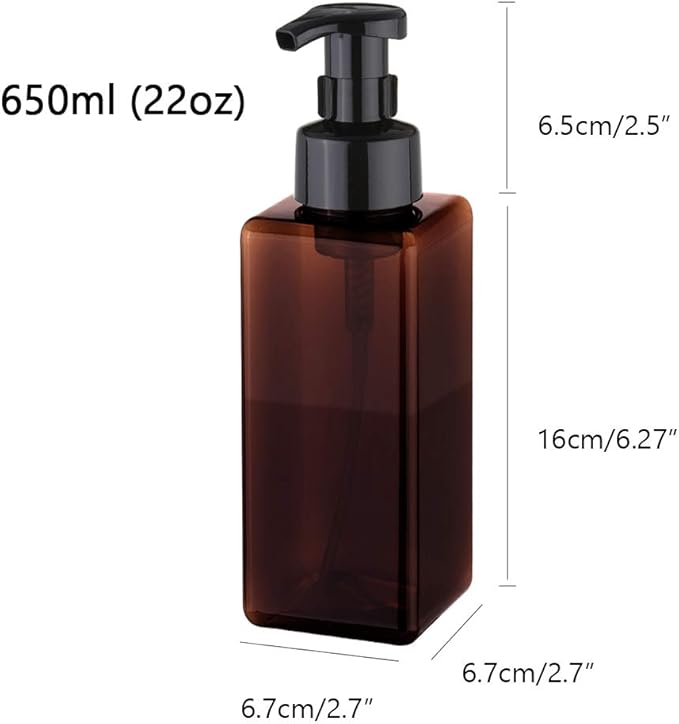 UUJOLY Foaming Soap Dispenser 650ml (22oz) Refillable Plastic Pump Bottle for Liquid Soap, Shampoo, Body Wash (2 Pcs) (Amber)