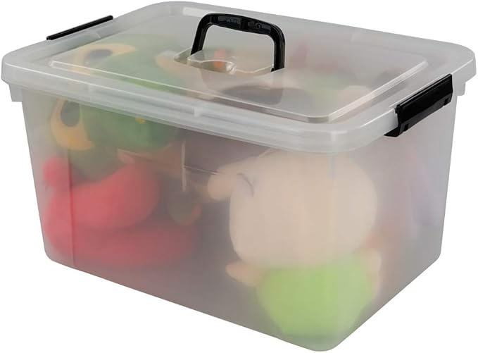 Begale 17.5 Quart Plastic Large Storage Container, Clear Latch Bin with Handle and Lid, 4-Pack