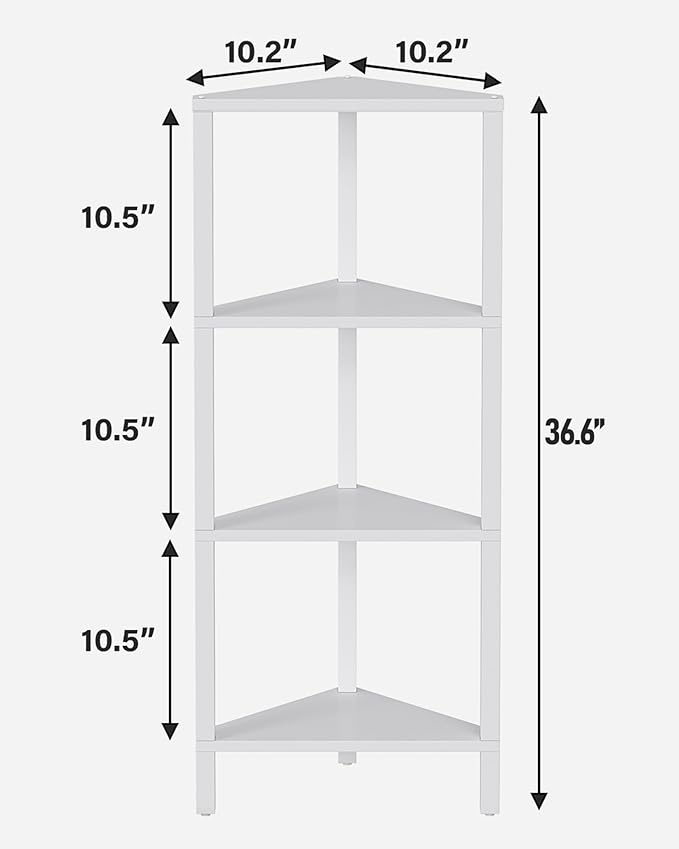 TUTOTAK Corner Shelf, 4-Tier Corner Bookshelf for Small Space, Narrow Display Corner Shelf Stand with Storage Rack, for Living Room, Bedroom, White BS05BW004