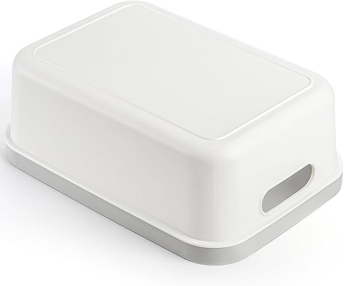 Elsjoy Set of 6 Plastic Storage Bin, 10"x 7"x 4" Classroom Storage Basket Cabinet Storage Bin with Handle, White Shelf Organizer Bins for Bathroom, Office, School