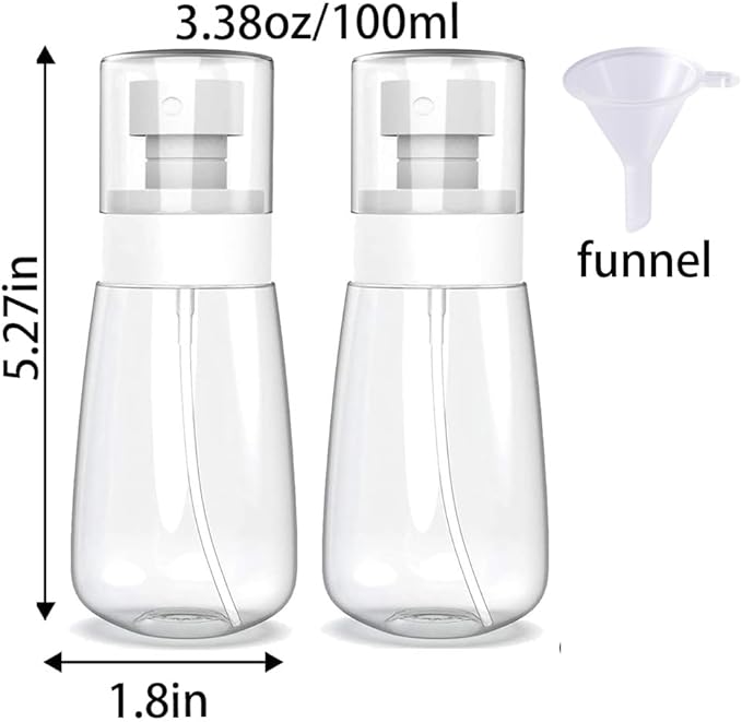 Empty Fine Mist Spray Bottle Travel Refillable Perfume Container Small Cosmetic Plastic Bottle for Face Hair Makeup 2 Pack