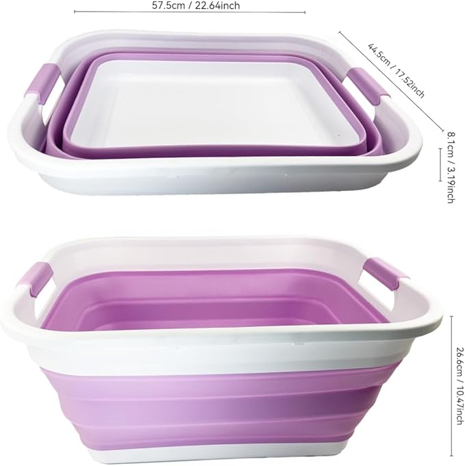 SAMMART 41L (10.8 gallon) Collapsible Plastic Laundry Basket - Foldable Pop Up Storage Container/Organizer - Portable Washing Tub - Space Saving Hamper/Basket (Rectangular, White/Pale Purple)