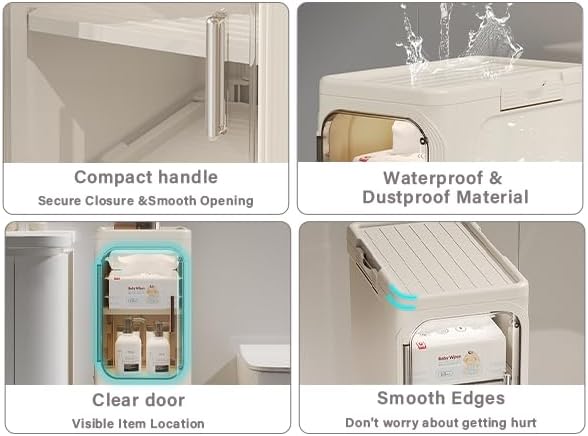 4-Tier Slim Bathroom Storage Cabinet, Narrow Storage Cabinet with Wheels, Adjustable Shelves, Magnetic Doors, Water-Proof, Anti-Tip Skinny Organizer Cabinet for Small Space, Cream White