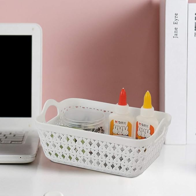 12-Pack Mini Plastic Storage Basket Tray, Plastic Desktop Baskets, White