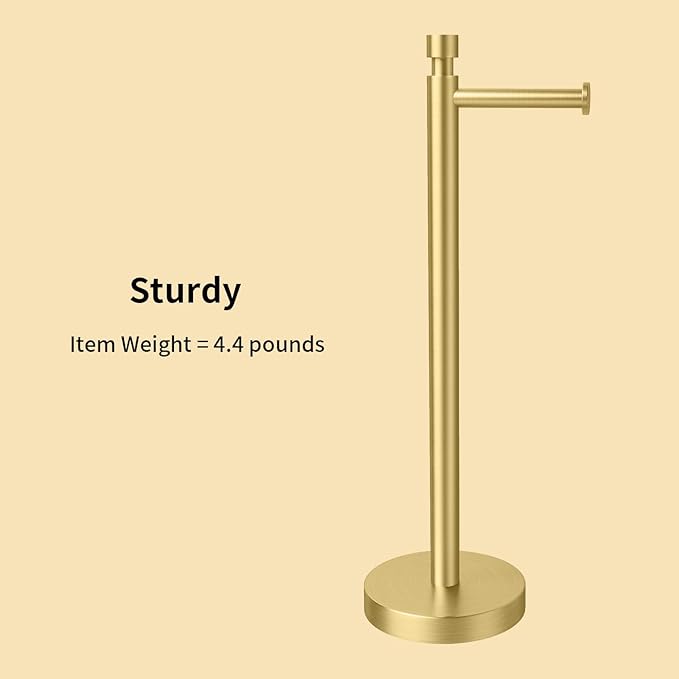 YUMORE Toilet Paper Holder Stand Freestanding, Weighted and Sturdy Stainless Steel Design with Non-Slip Cap, Gold Rustproof Tissue Roll Holder for Modern Bathroom, RV