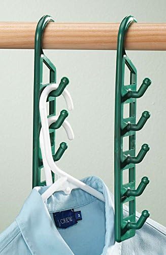Space Saving Closet Hanger Holders – Set of 4 Durable Green Plastic Organizers with 5 Vertical Hooks Each – Maximize Wardrobe Space for Clothes, Belts, Scarves & Accessories by Miles Kimball