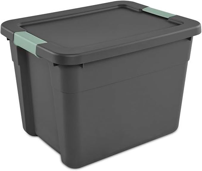 Sterilite 12 Pack Latch Tote, Stackable Plastic Storage Container, 12 Gallon, Gray/Green
