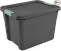 Sterilite 24 Pack Latch Tote, Stackable Plastic Storage Container, 12 Gallon, Gray/Green