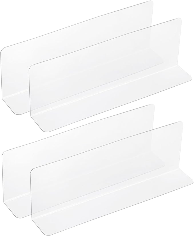 uxcell 4pcs Clear Shelf Dividers, 12"x3.9" Plastic L-Shaped Shelf Separator, Transparent Organizer Divider for Supermarket Store Commodity Classification