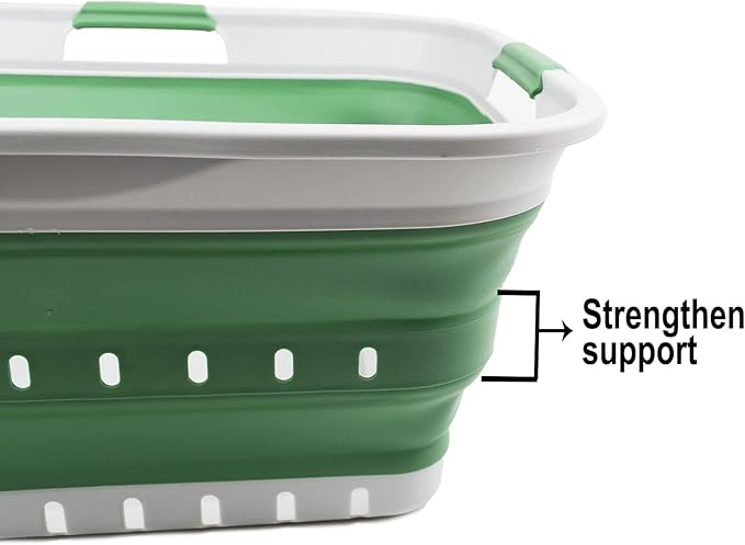 SAMMART 42L (11 gallon) Collapsible Plastic Laundry Basket - Foldable Pop Up Storage Container/Organizer - Portable Basket - Space Saving Hamper/Basket (Grey/Dark Sea Green (Set of 2))