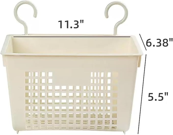 3PCS Plastic Hanging Baskets for Shower, Hanging Basket Organizer with Hooks, Rectangle 11.3Inches Small Hanging Storage Basket (Beige)