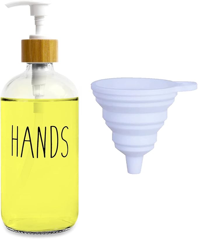 Clear Glass Soap Bottle - Hands Free Dispenser for Kitchen or Bathroom