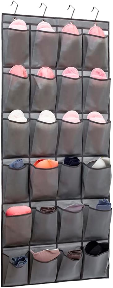 ANIZER Over The Door Hanging Shoe Organizer Shoe Rack Hanger 24 Large Fabric Pockets Holder with 4 Sturdy Hooks (GREY)